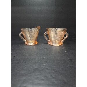 Jeanette Floragold Sugar & Creamer, Iridescent Glass Set, Vintage Carnival Glass